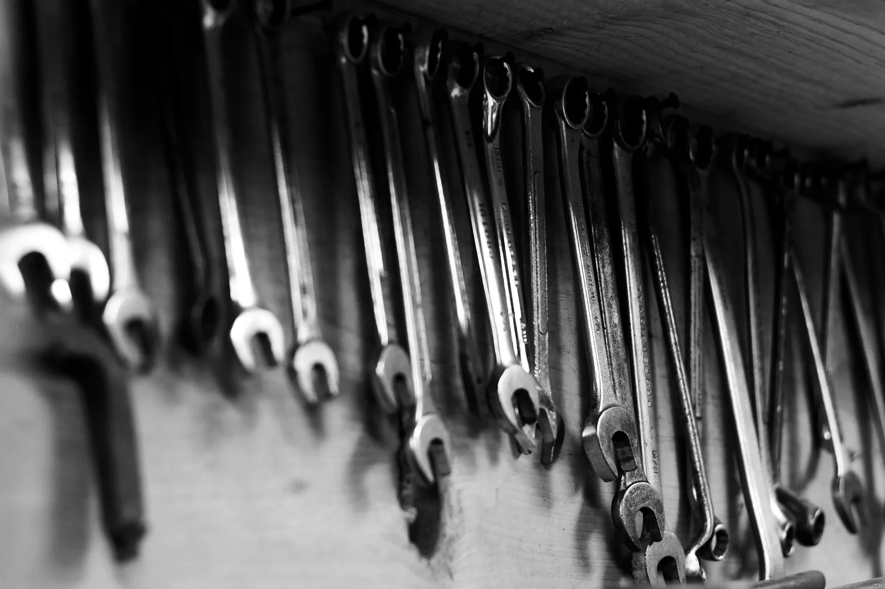 Wrenches organized in a personal workshop