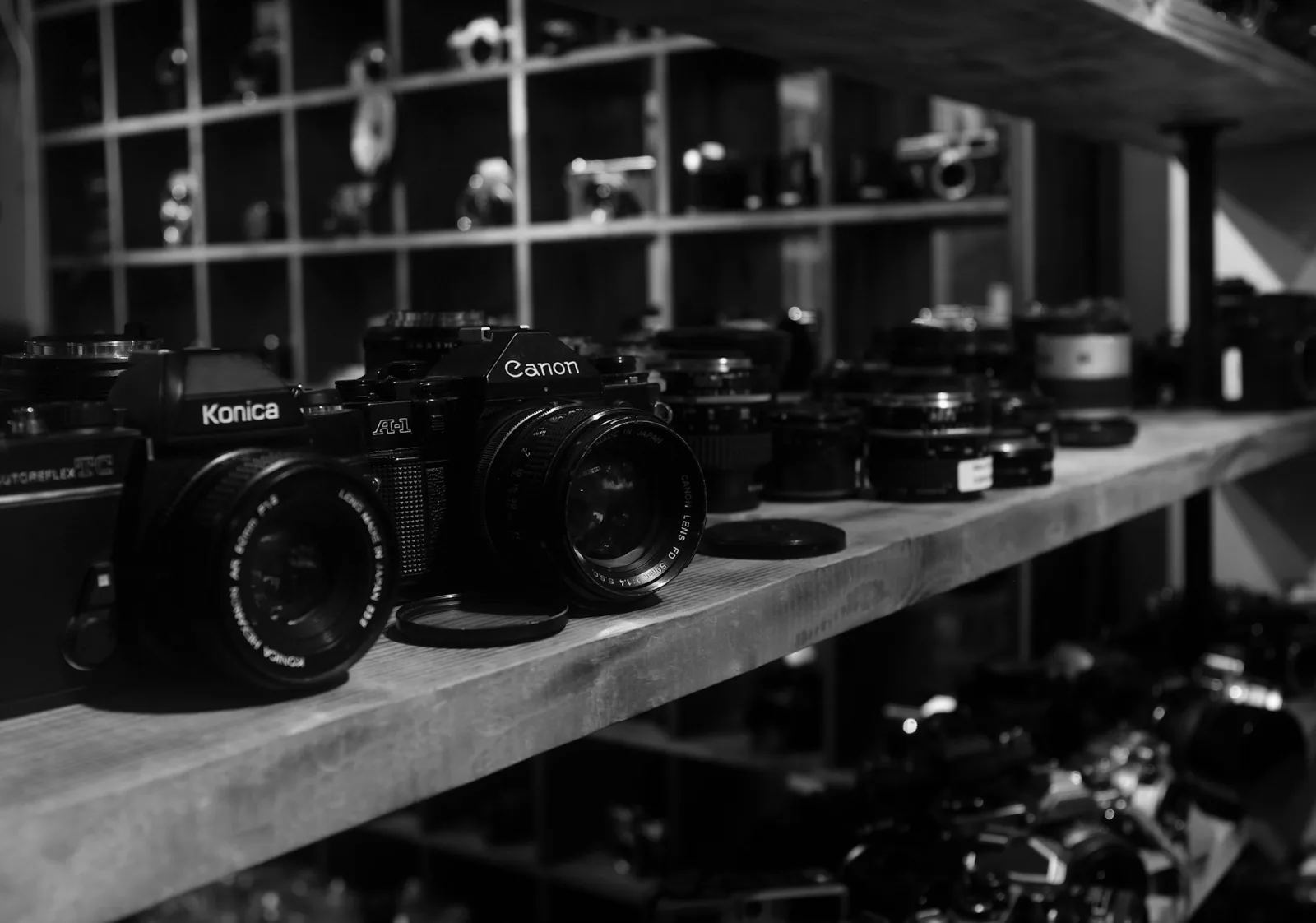 A collection of cameras and lenses ready to catalog in Catalist