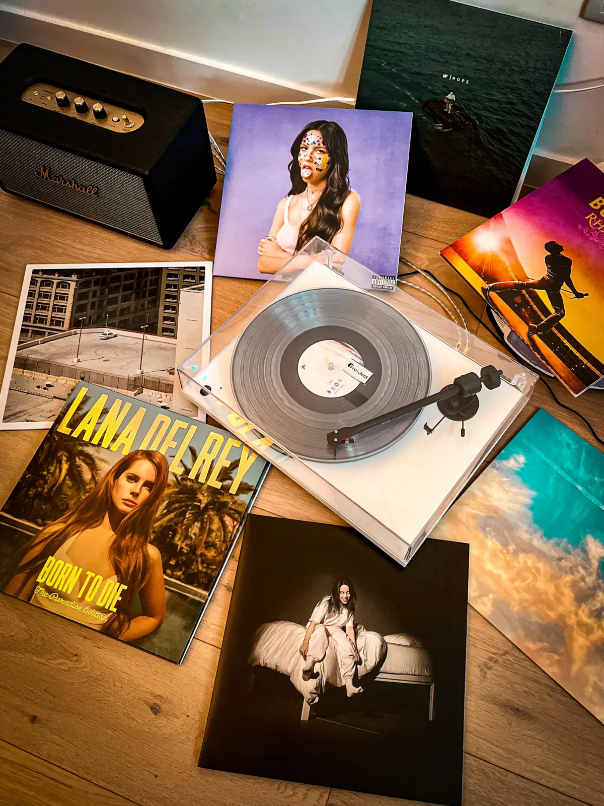Special-edition vinyl records in a physical collection.