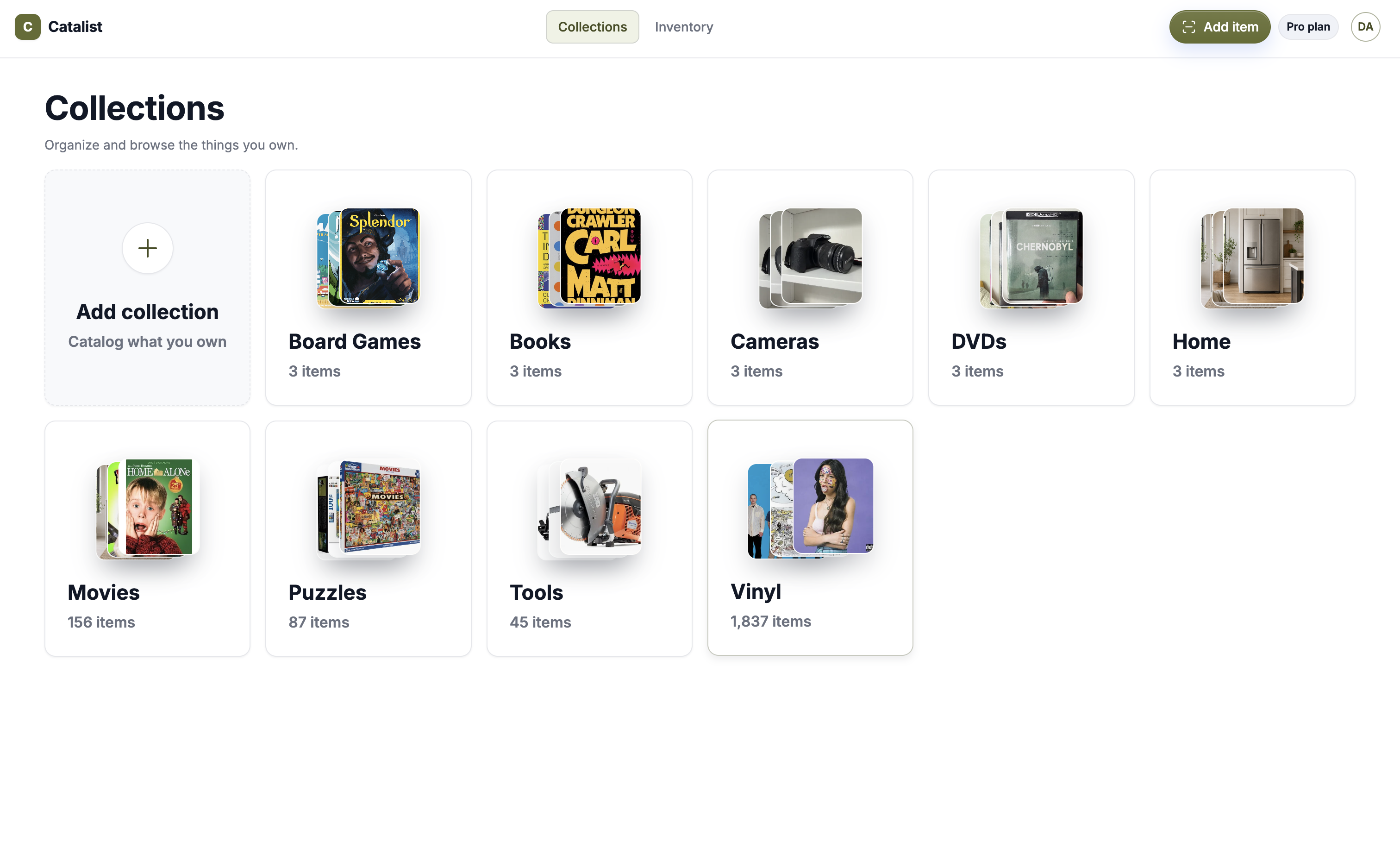 The Catalist Collections screen showing several different collections in one catalog.