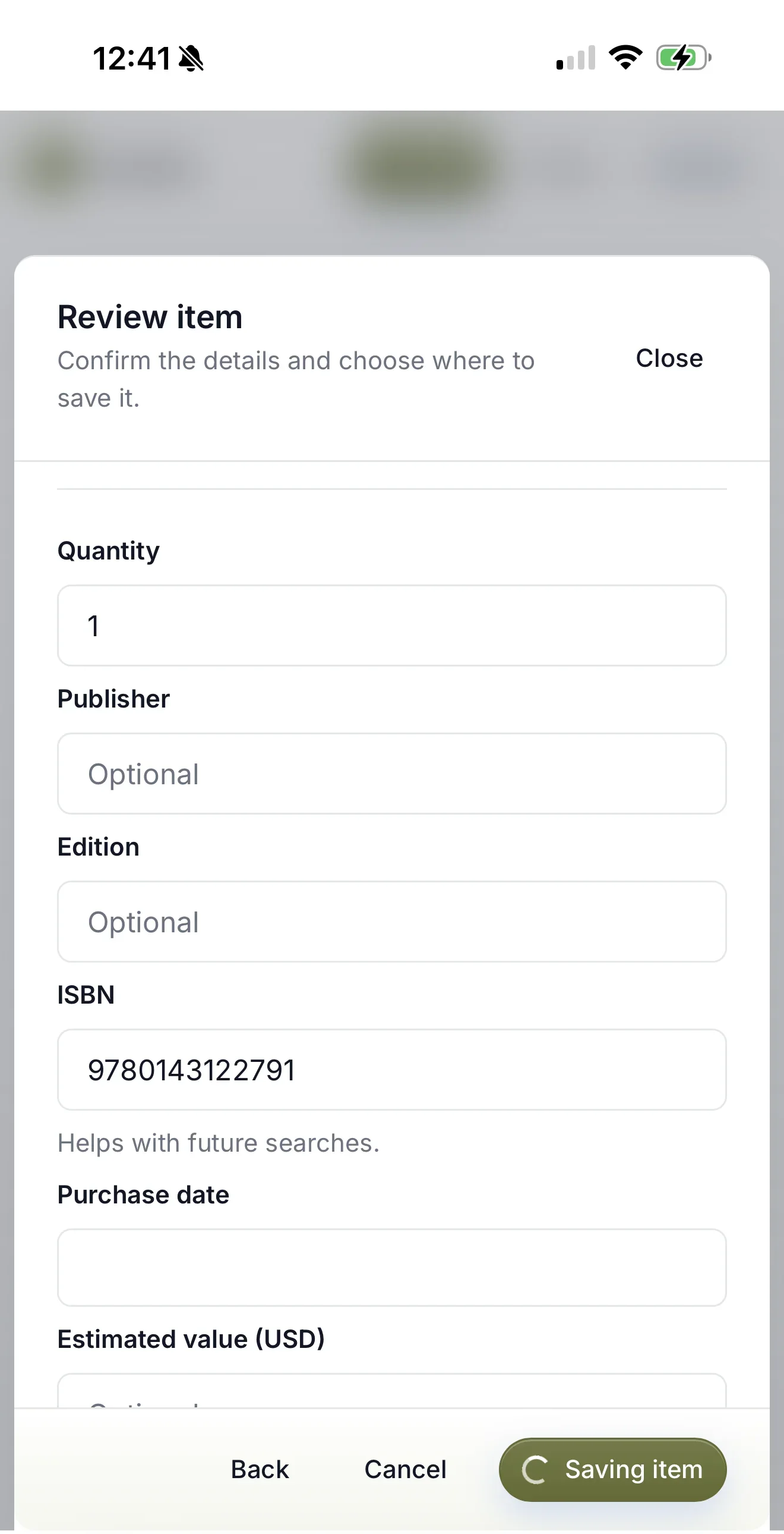Saving the scanned book details in Catalist